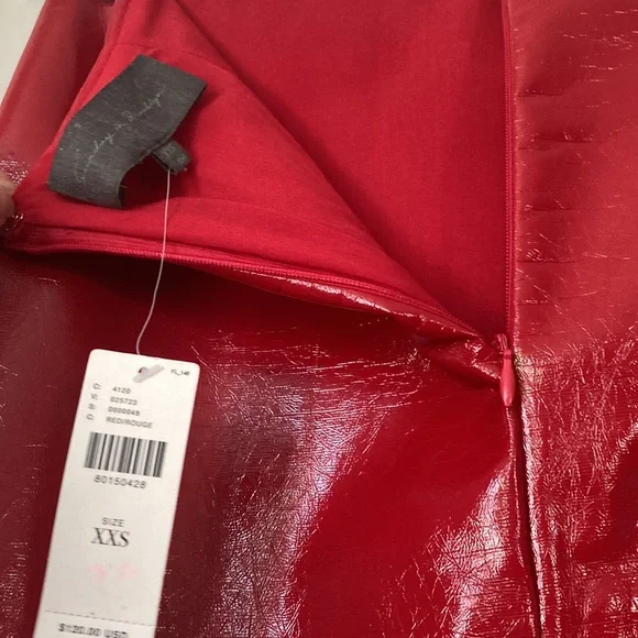 Beautiful Pencil Leather Imitation Skirt, size-XXS,Red, lined - Picture 7 of 10